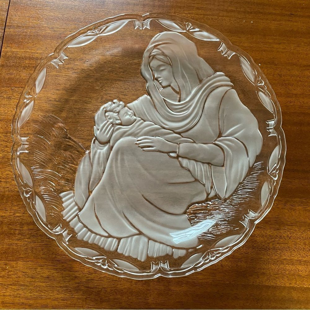 NIB MIKASA Madonna And Child Glass Frosted Serving Platter 15” Religious Holiday
